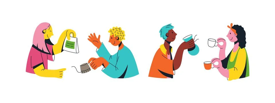 Multicultural team of young people set. Flat vector illustration. Unity in .. Stock Illustration