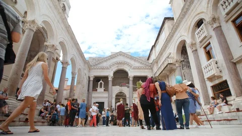 Multicultural tourists in Diocletian's palace in Split, Croatia on vacation. Video stock 95697273