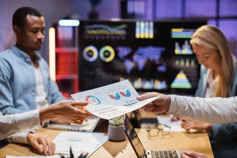 Multicultural traders working with technology at office 스톡 사진