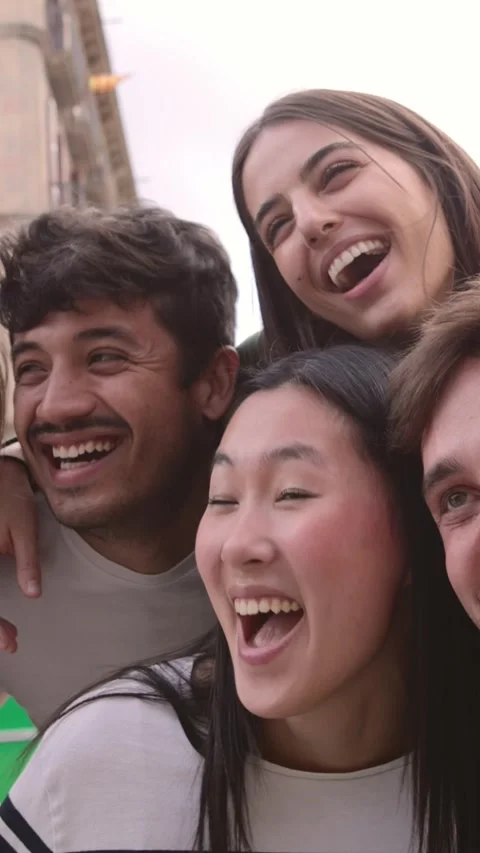 Multicultural young group of friends having fun together in city street Stock Footage 278334653