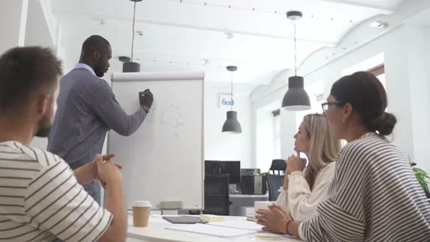 Multicultural young people collaborating on working strategy in office. Video stock 233702400