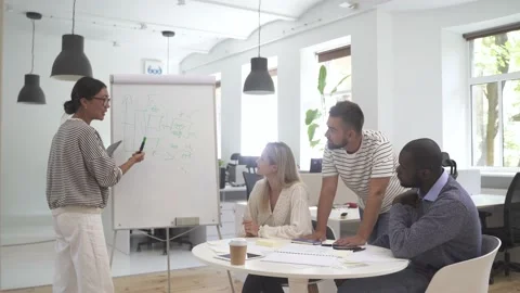 Multicultural young people collaborating on working strategy in office. Stock Footage 233704147