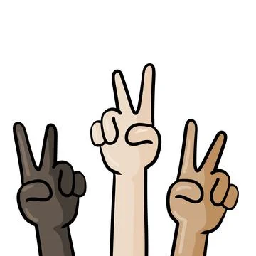Multiculturalism and diversity. Cartoon Hands show victory sign Stock Illustration