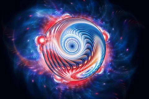 Multidemensional glowing sphere in space Stock Illustration