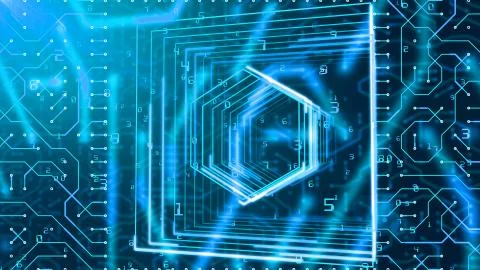 A multidimensional 3d illustration of a circuit board looking like a hexagon  Stock Illustration
