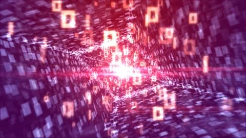 A multidimensional 3d illustration of rushing white zeroes and ones going thr Stock Illustration