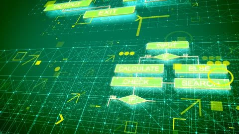 A multidimensional 3d rendering of cyberspace algorithms shining in the dark  Stock Illustration