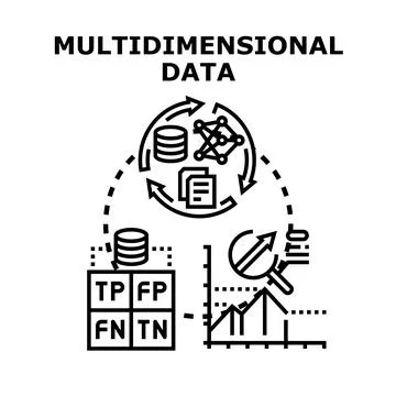 Multidimensional data processing analysis and concept developing Stock Illustration