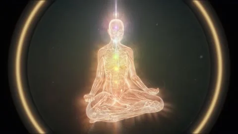 Multidimensional Human Energy Bodies 3D-6D Meditating Woman (4K) Stock Footage