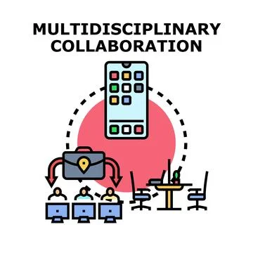 Multidisciplinary collaboration using app and remote work Stock Illustration