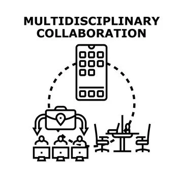Multidisciplinary collaboration using app and remote work Stock Illustration
