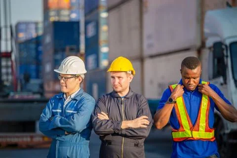 Multiethnic and teamwork concept, Group of Engineer and factory worker team Photos