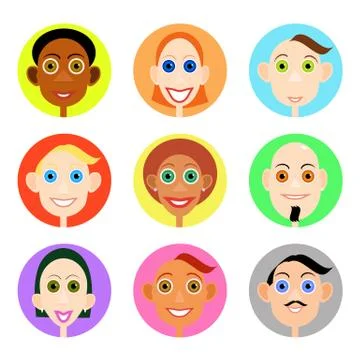 Multiethnic avatars set in flat vector style Stock Illustration