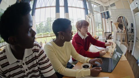 Multiethnic Business Team Collaborating on Laptop in Modern Office Stock Footage 343709757