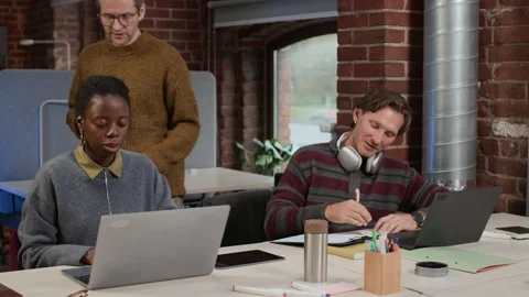 Multiethnic Business Team Working on New Project in Modern Office Stock Footage 320106574