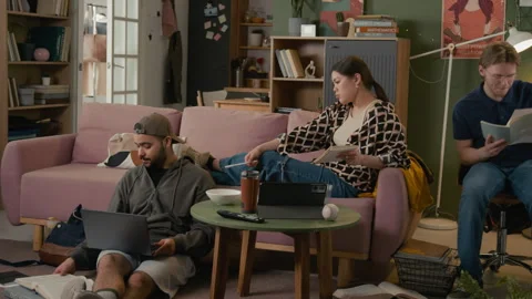 Multiethnic College Students Studying and Arguing over Computer Noise Stock Footage 336621036