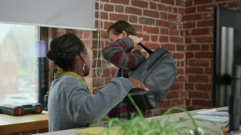 Multiethnic Couple of Programmers Going to Take Coffee Break in Modern Office Stock Footage 319999695