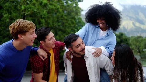 Multiethnic diverse group of people having fun outdoor - Diversity lifestyle Stock-Footage 330508059