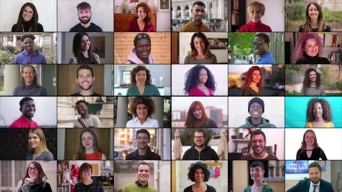 Multiethnic diverse people - mand and woman - laughing and looking camera joyful Stock Footage 219441253