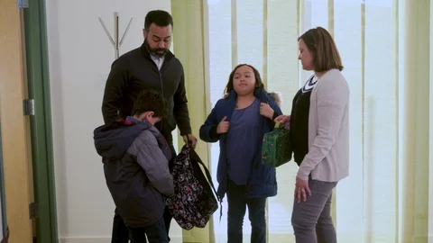 Multiethnic family getting ready for school 3 Stock Footage 89356743