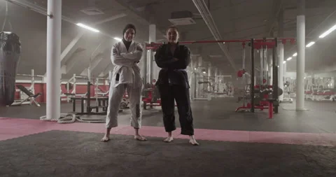 Multiethnic female wrestlers in spacious gym 스톡 동영상 232411341
