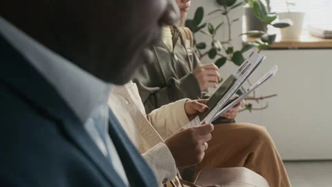 Multiethnic Foreign Embassy Visitors Waiting in Queue to Apply for Visa Stock Footage 331506829