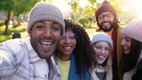 Multiethnic friends taking selfie smiling happy looking at camera having fun Stock Footage 231048076