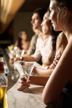 Multiethnic Group At The Bar Stock Photos