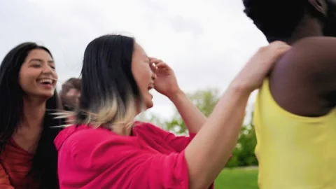 Multiethnic group of diverse friends having fun dancing together outdoor Stock Footage 196472458