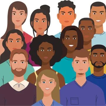 Multiethnic group of people together, diversity and multiculturalism concept Stock Illustration