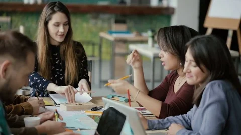 Multiethnic group of people working at modern trendy office. Business team Stock Footage 75042481