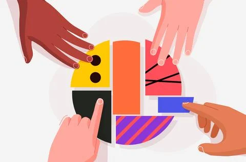 Multiethnic hands put the puzzle together. The concept of cooperation. Modern Stock Illustration