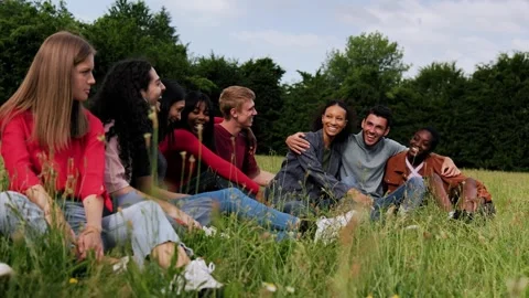 Multiethnic happy group of people having fun at park city outdoors during summer Stock Footage 280435993