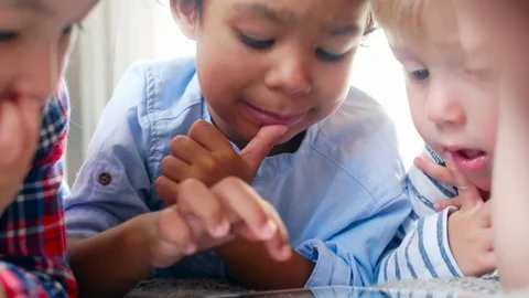 Multiethnic Kids Learning Tablet Stock Footage 101042554