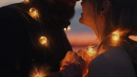 Multiethnic Lovers In Date In Night, Happy Man And Woman Embracing And Looking Stock-Footage 244800379