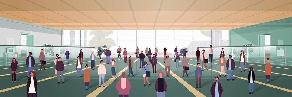 Multiethnic people group mix race men women passengers at airport terminal Stock Illustration
