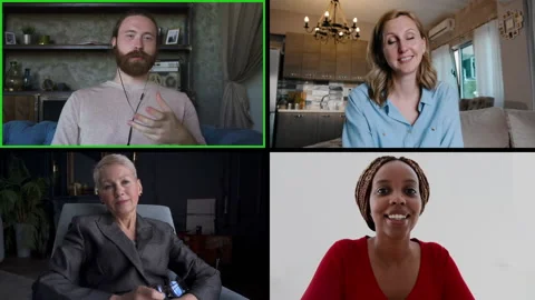 Multiethnic people talking and smiling in front of cameras during online call Stock Footage 169501032