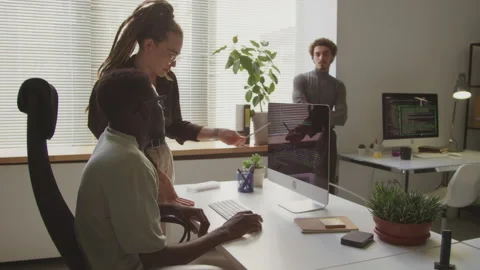 Multiethnic Programmers Coworking in Office Stock Footage 255782187