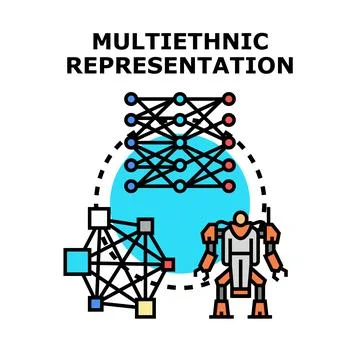 Multiethnic representation concept for artificial intelligence and diversity Stockillustratie