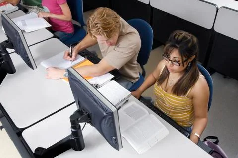 Multiethnic Students In Computer Lab Stock Photos