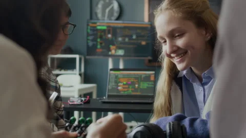 Multiethnic Students Having Programming and Engineering Lesson in Class Stock Footage 284428185