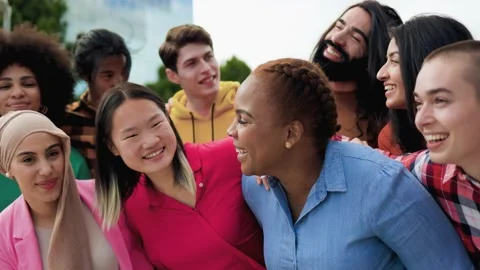 Multiethnic young people having fun together outdoor - Diverse friends youth Stock Footage 194995124