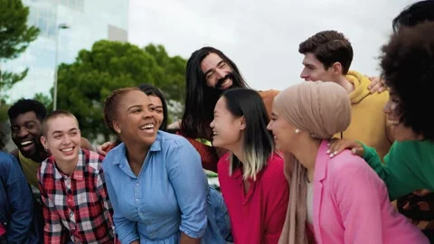 Multiethnic young people having fun together outdoor - Diverse friends youth Video stock 194995149