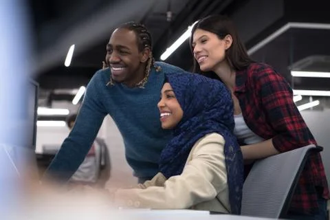 Multiethnics team of software developers working together 스톡 사진