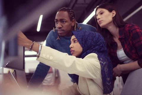 Multiethnics team of software developers working together 스톡 사진