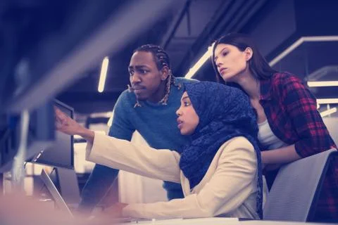 Multiethnics team of software developers working together 스톡 사진