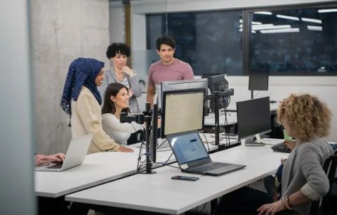 Multiethnics team of software developers working together 스톡 사진