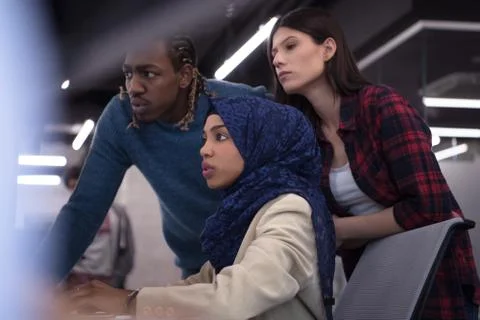 Multiethnics team of software developers working together 스톡 사진