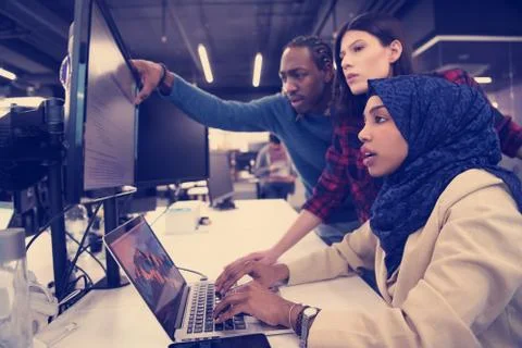 Multiethnics team of software developers working together 스톡 사진