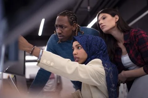 Multiethnics team of software developers working together 스톡 사진